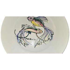 Vintage Plate Koi Fish Hand-Painted Ceramic Signed Linda Fasullo Colorful Art 14